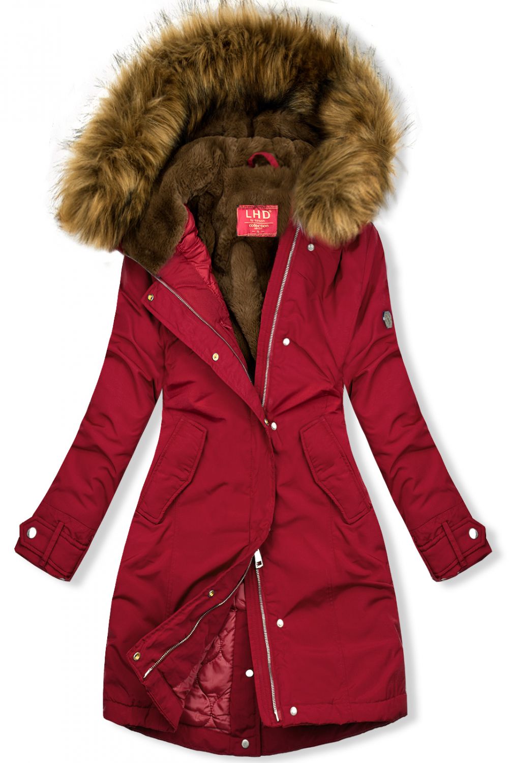 Parka mit Fleece Futter Kapuze purpurrot