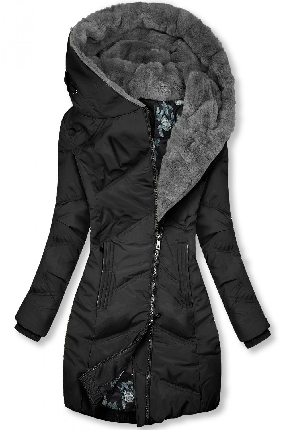 Steppjacke mit Blumenfutter schwarz