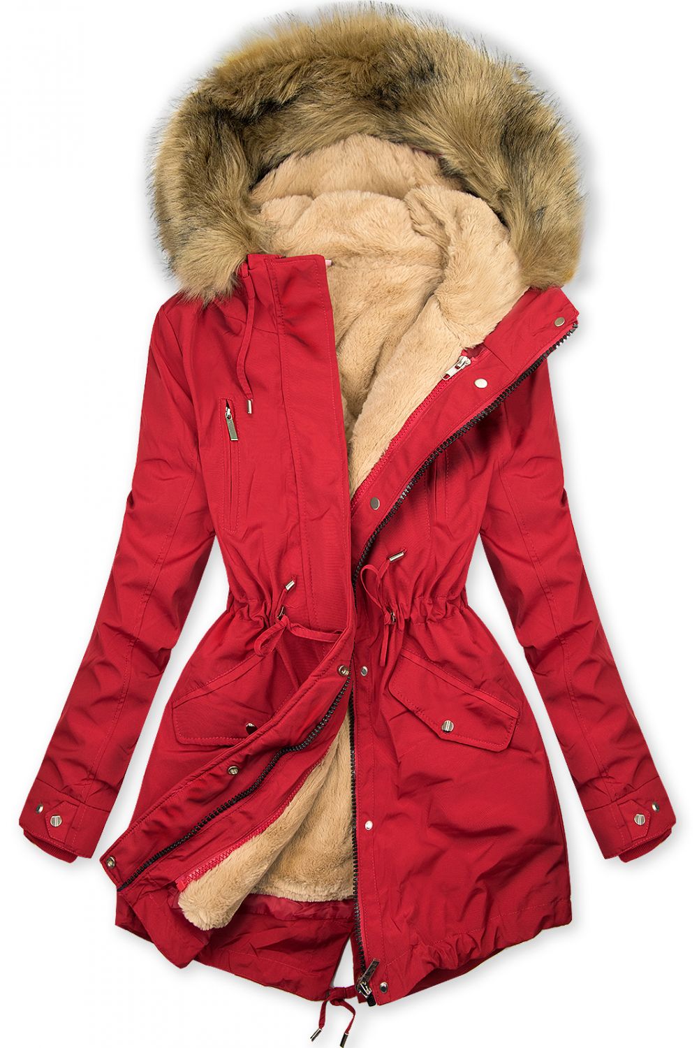 Warmer Parka mit Fleecefutter rot