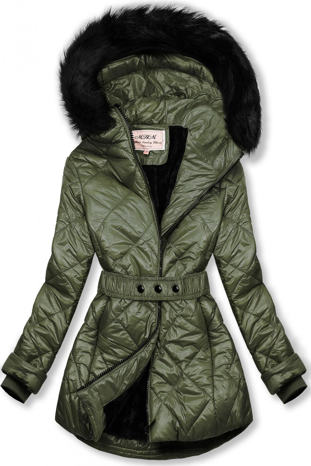 Jacke mit Gürtel und Fleecefutter khaki