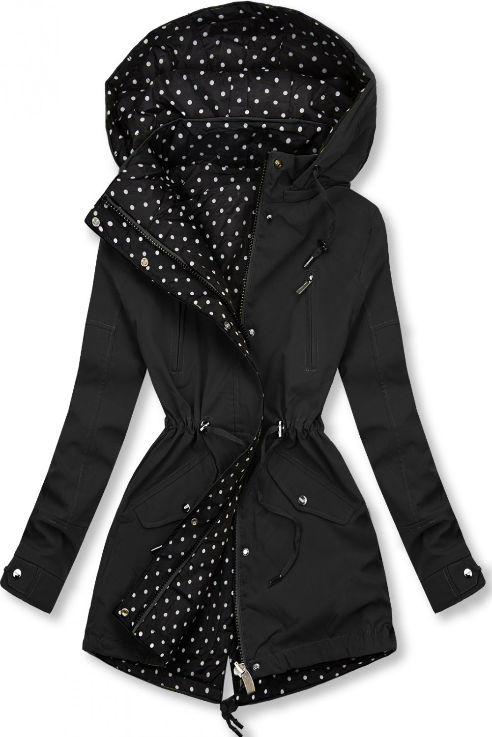 Parkajacke mit Punkten schwarz