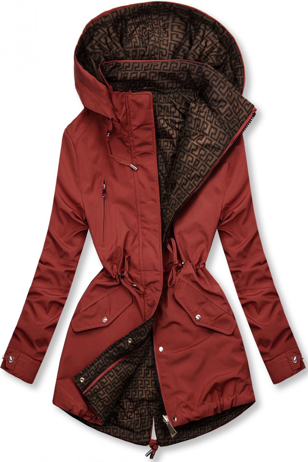 Leichter Parka mit abnehmbarer Kapuze weinrot/braun