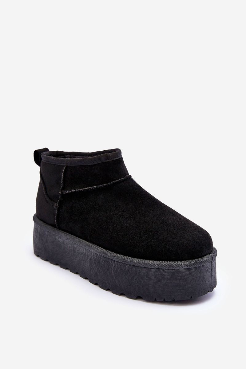 Schwarze Schneestiefel aus Veloursleder mit Plateau