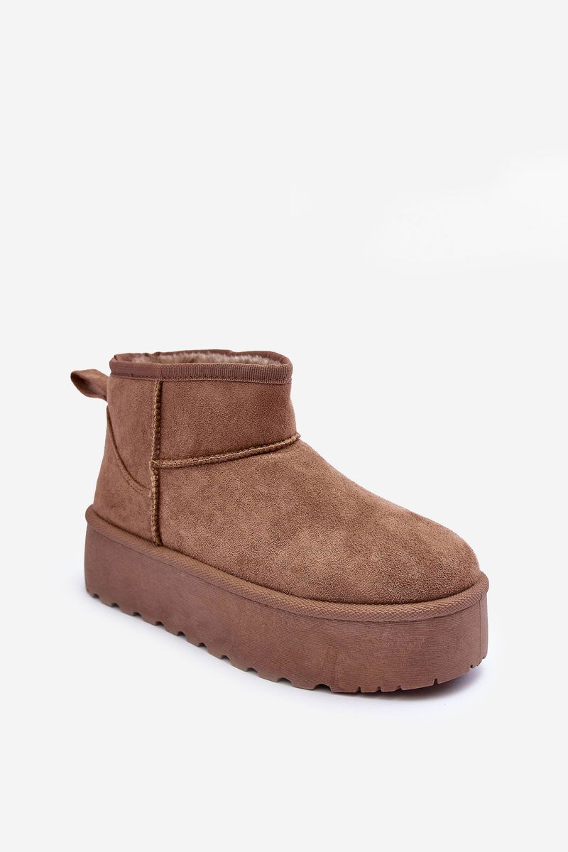 Beige Schneestiefel aus Veloursleder mit Plateau