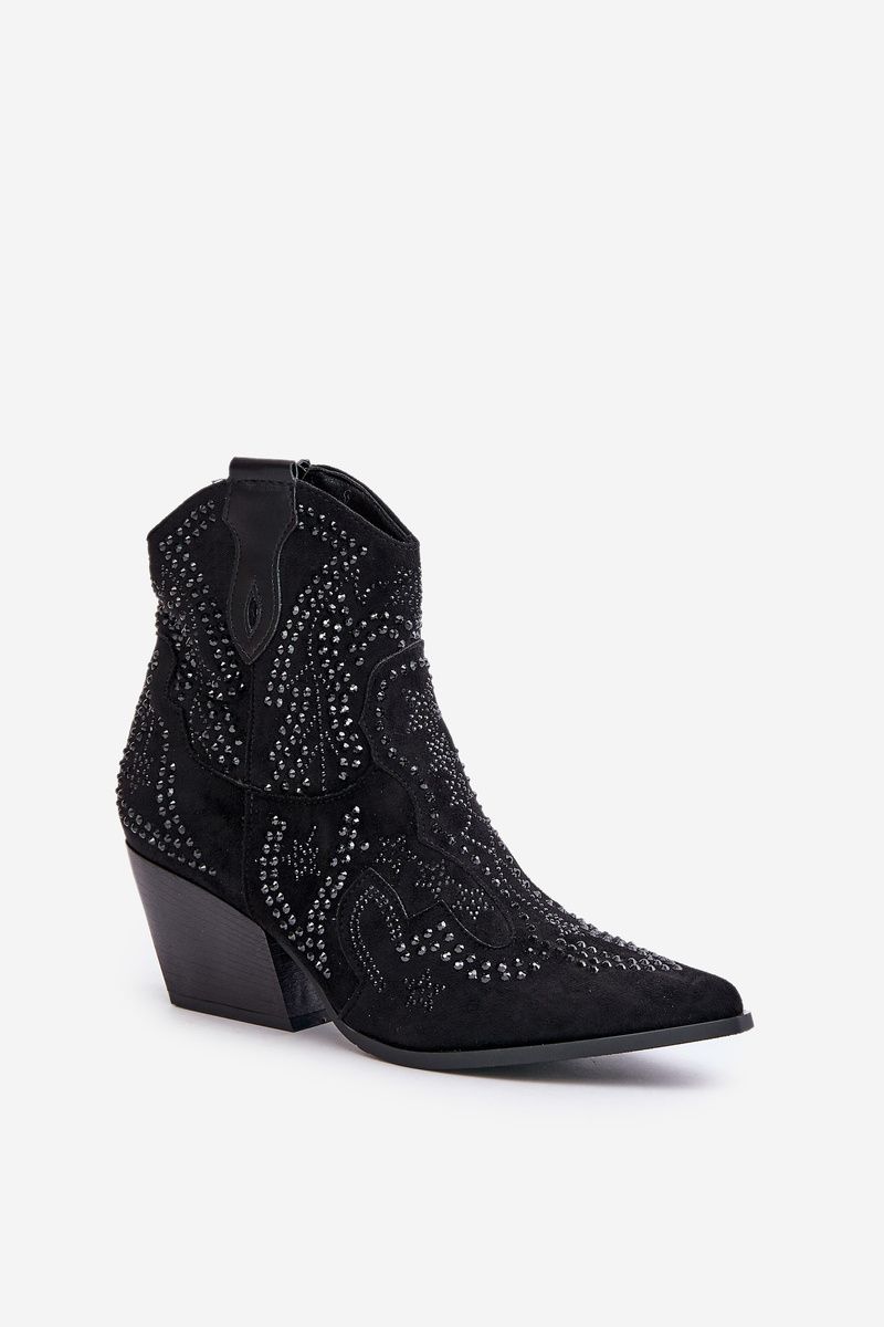 Verzierte schwarze Ankle Boots mit Absatz aus Veloursleder