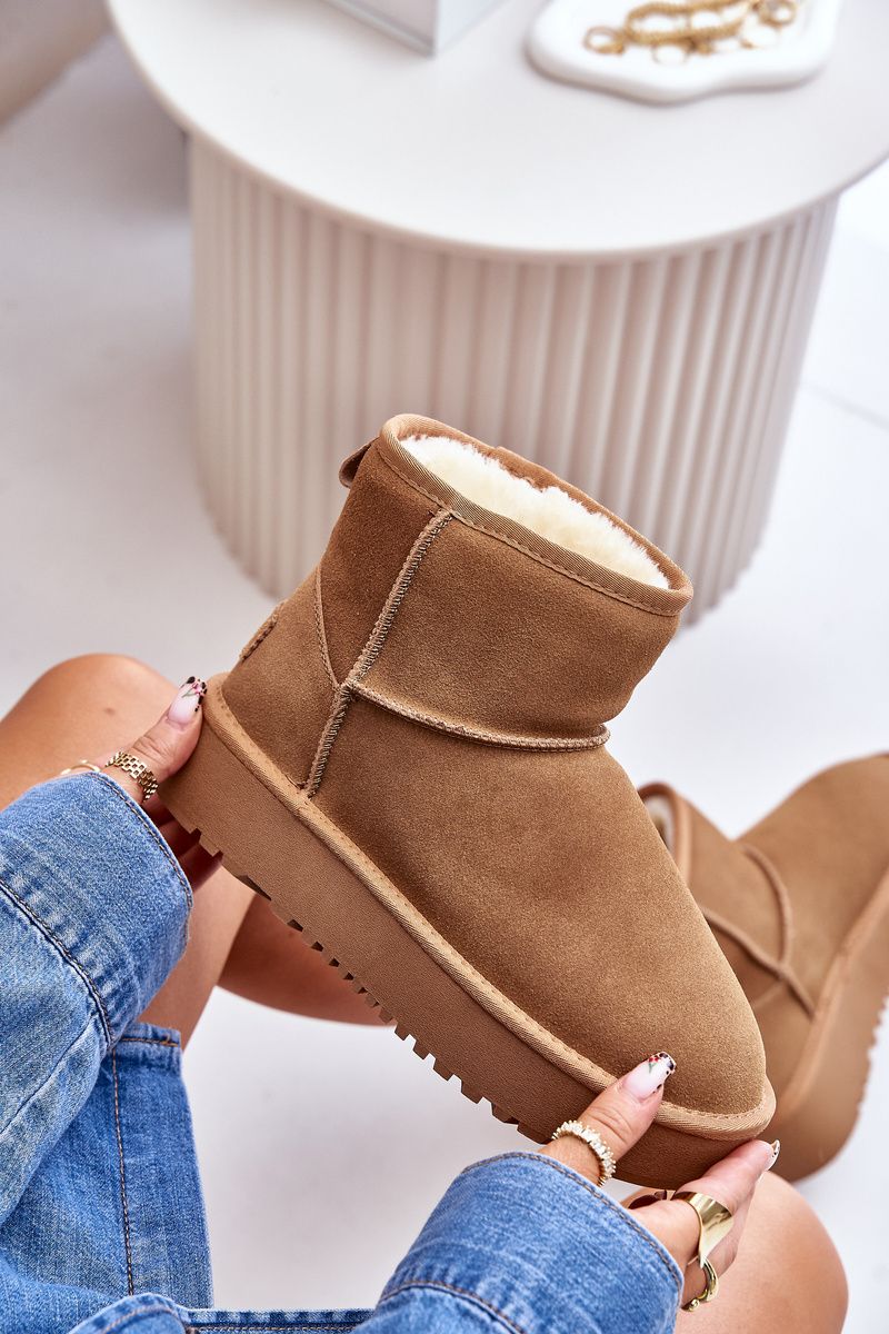 Snowboots aus Veloursleder mit Plateau in Braun