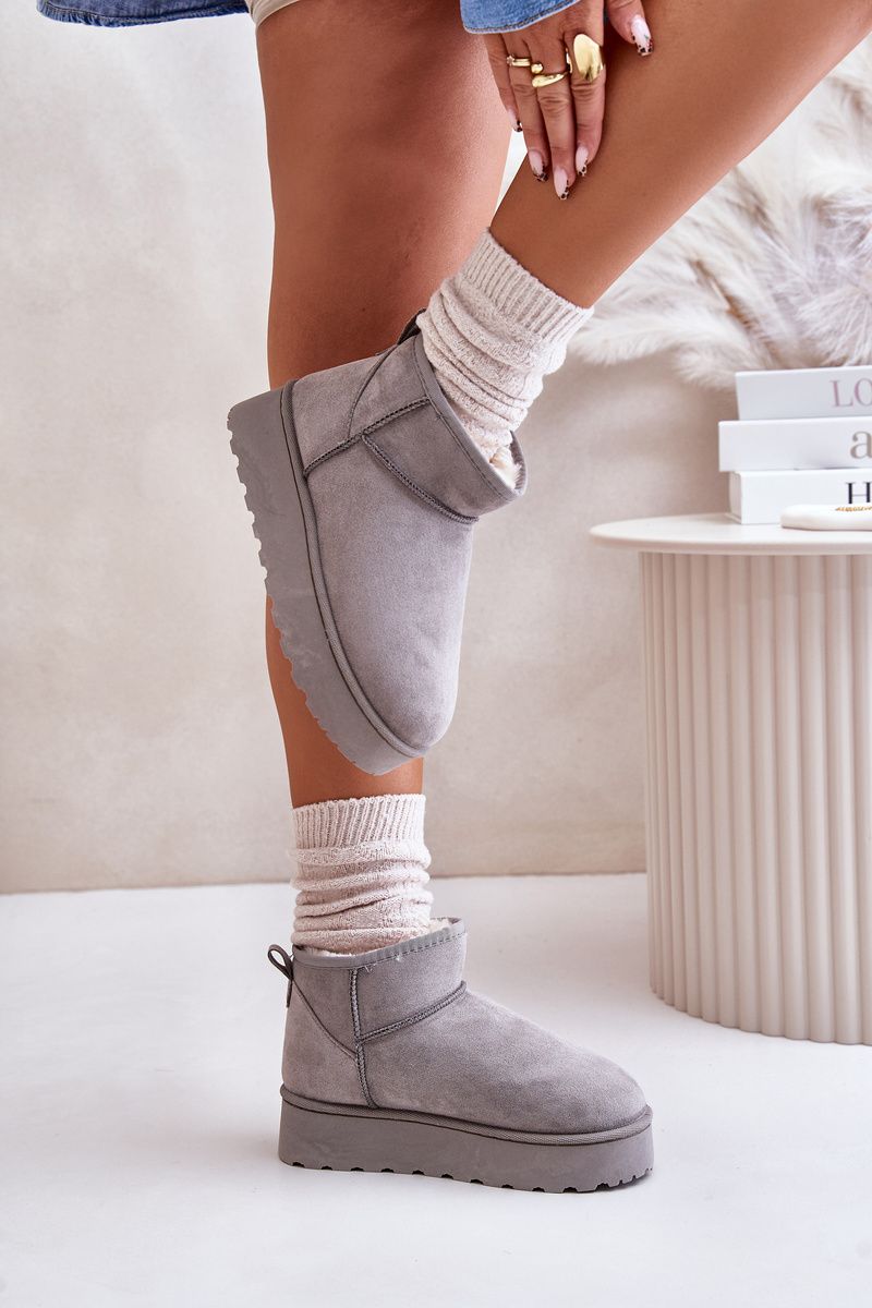 Graue gefütterte Schneestiefel mit Plattform und Veloursleder-Optik