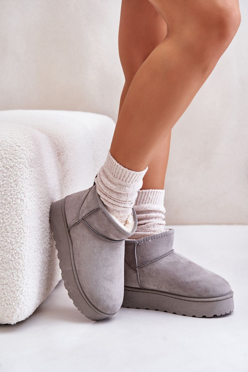Graue gefütterte Schneestiefel mit Plattform und Veloursleder-Optik