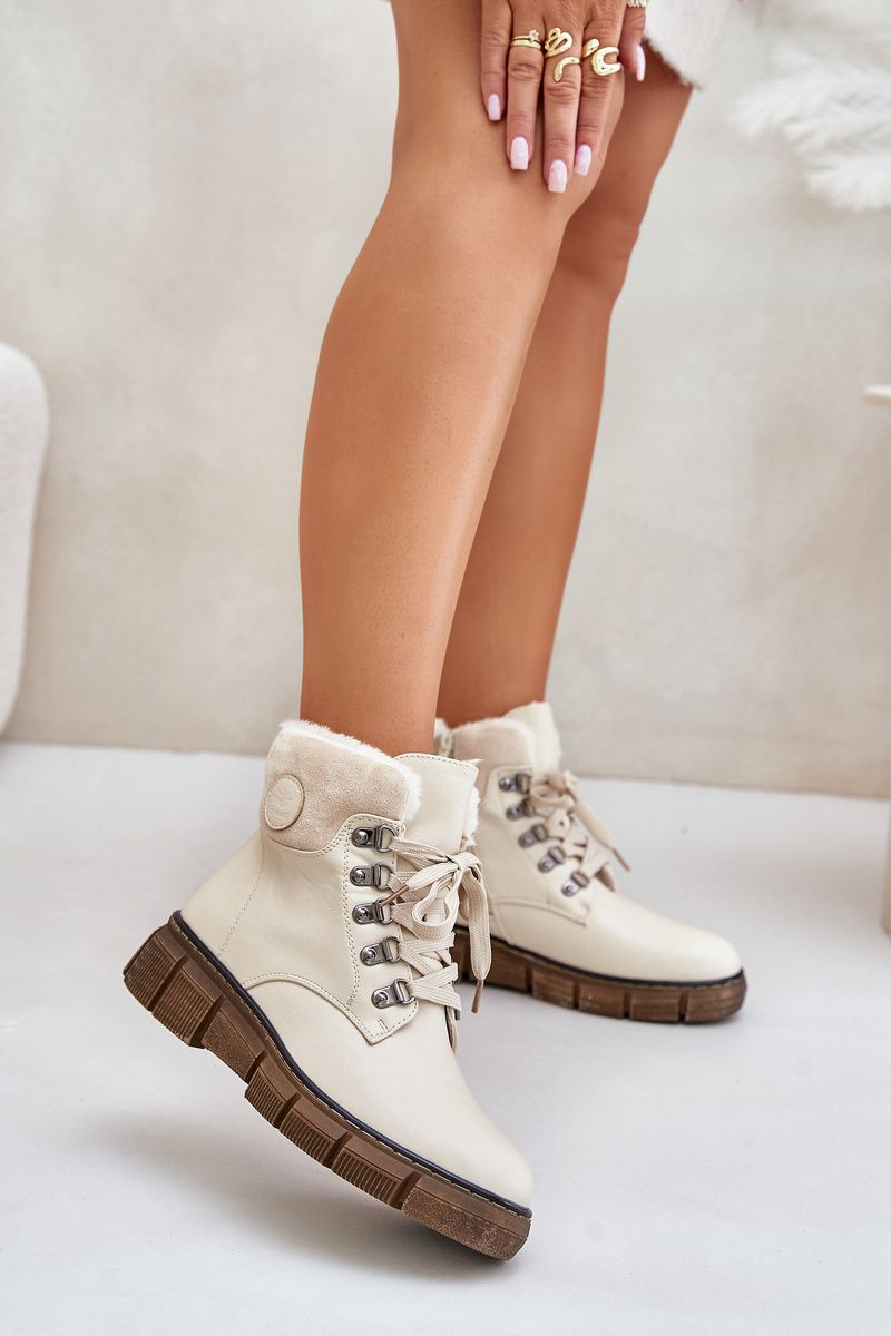 Beige gefütterte Stiefelette mit Plateau