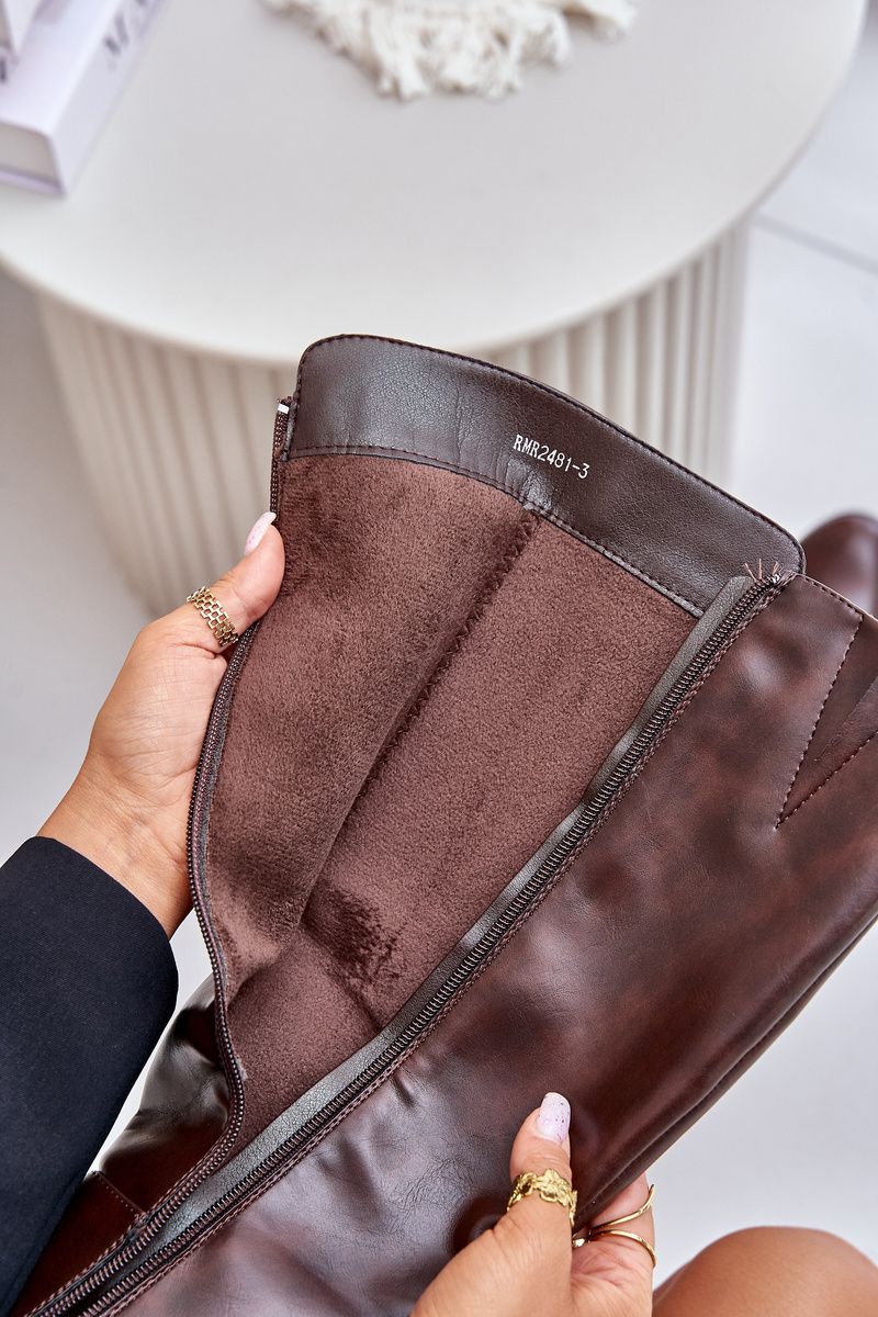 Braune Stiefel mit Blockabsatz aus Kunstleder bis zum Knie