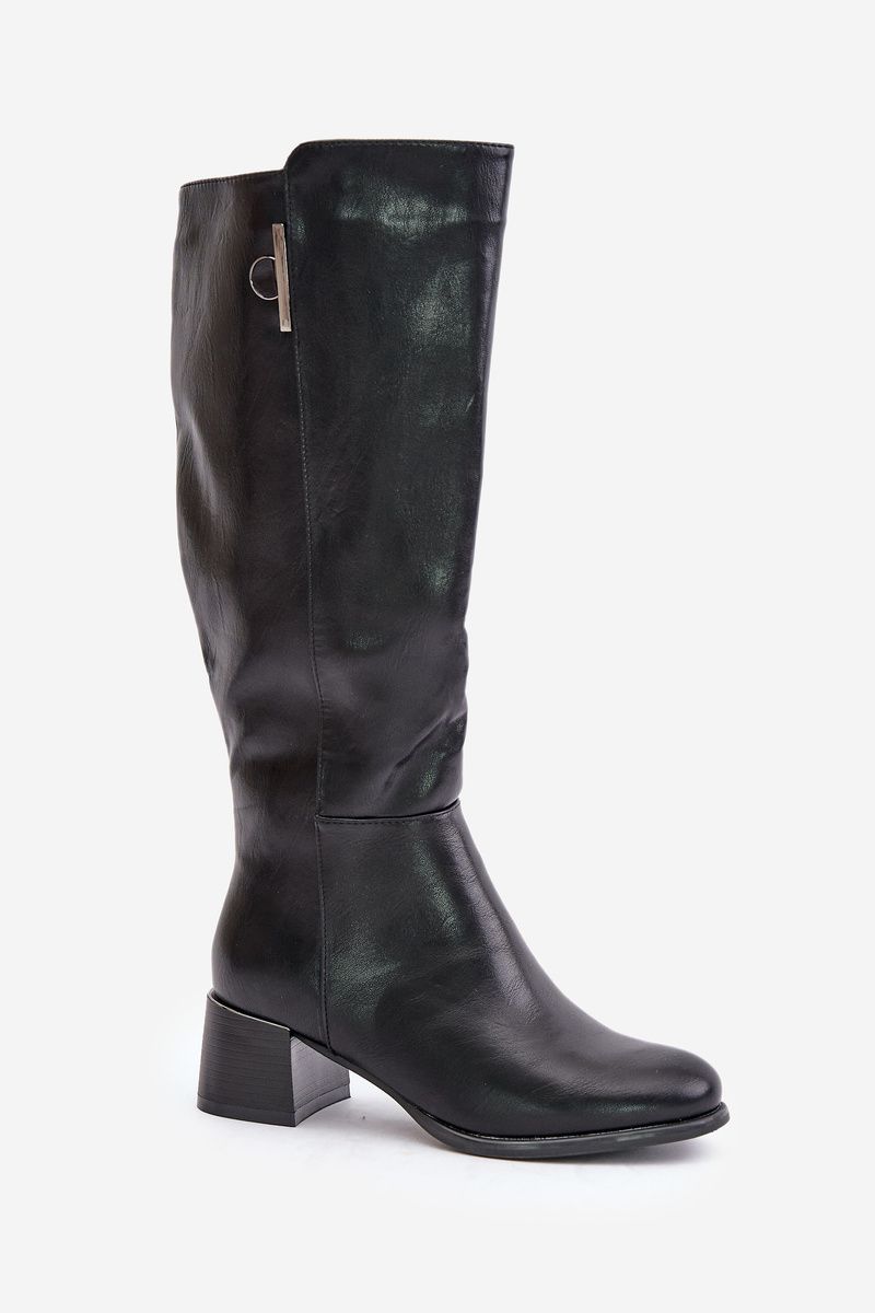 Schwarze Stiefel aus Kunstleder mit Blockabsatz bis zum Knie