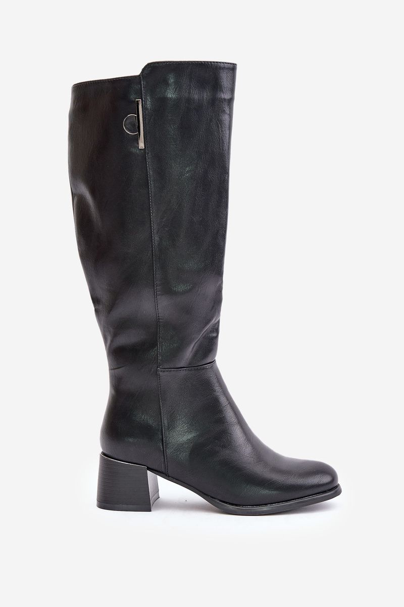 Schwarze Stiefel aus Kunstleder mit Blockabsatz bis zum Knie