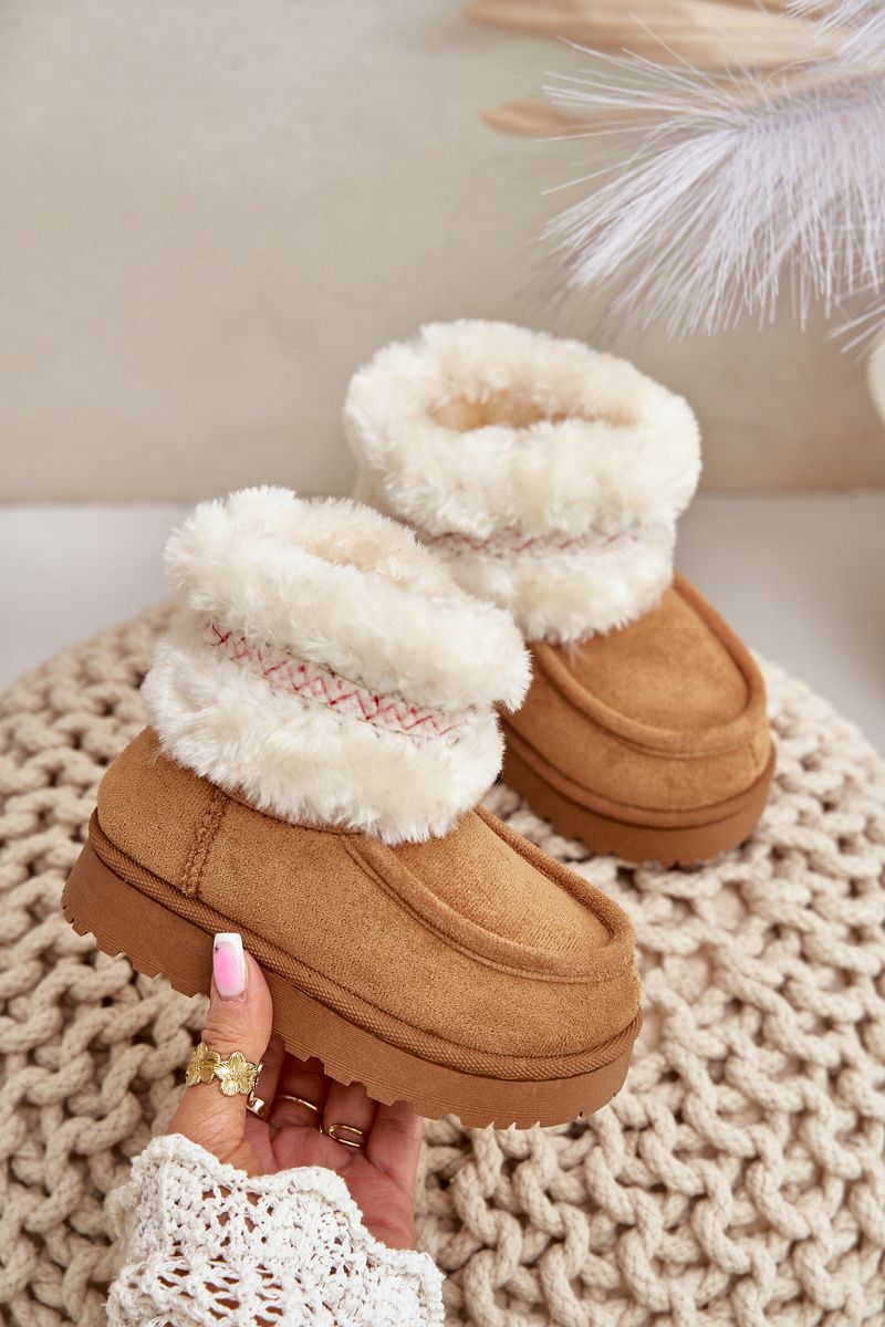 Winterstiefelette mit Fellbesatz und Muster, braun