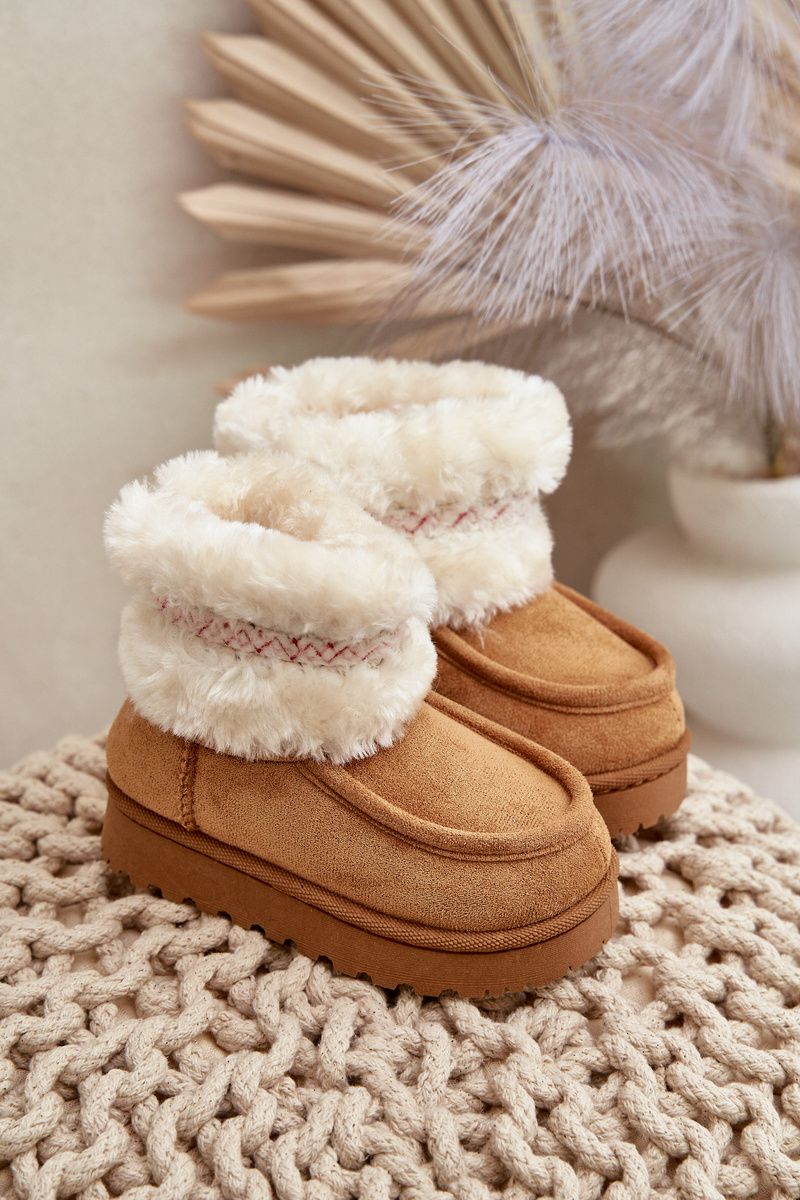 Winterstiefelette mit Fellbesatz und Muster, braun