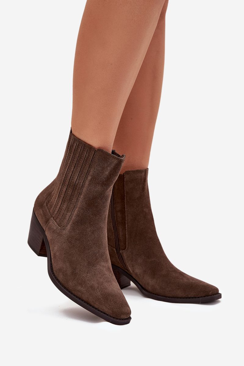Gefütterte Veloursleder-Stiefelette mit Blockabsatz, braun
