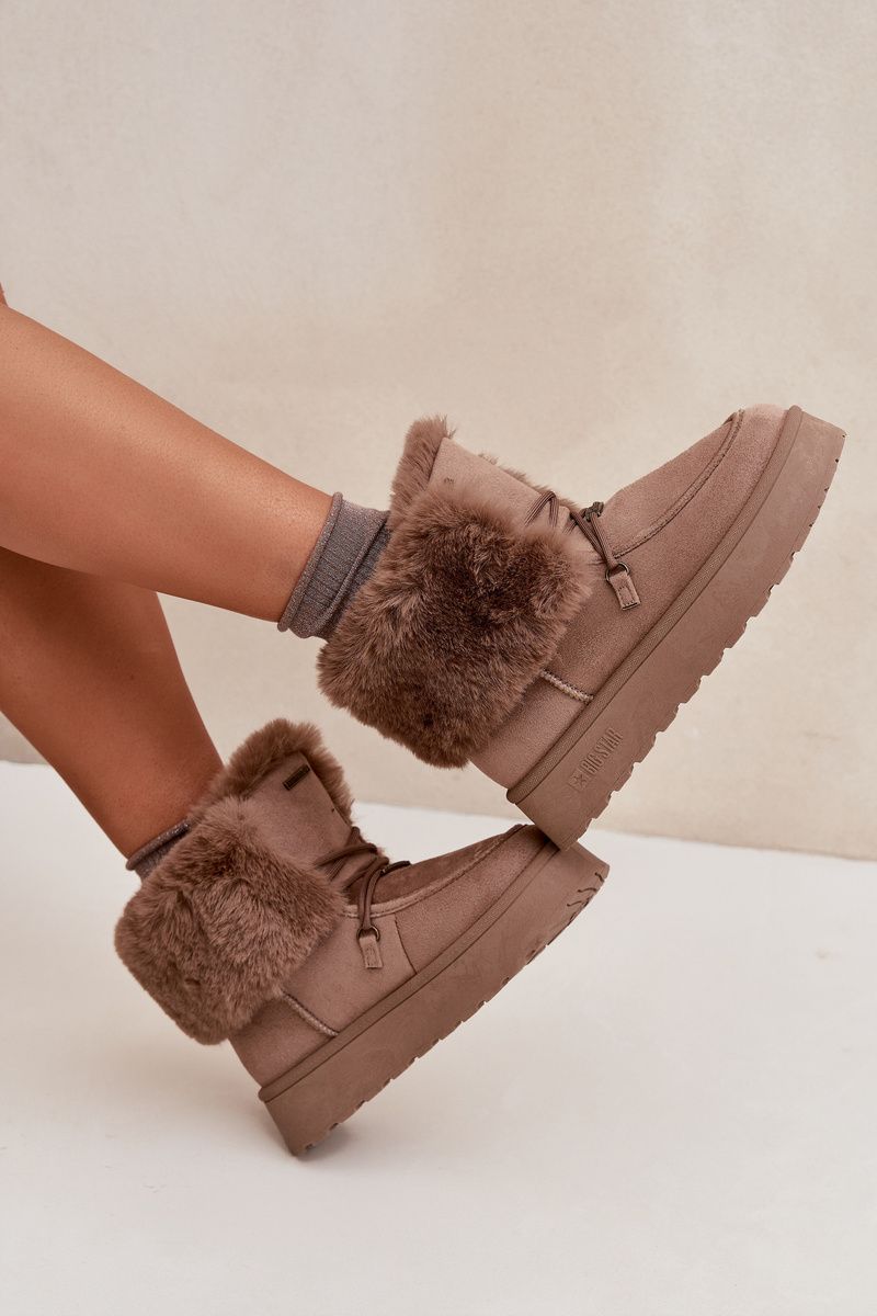 Snowboots auf Plateausohle mit Kunstfell und Schnürung, beige