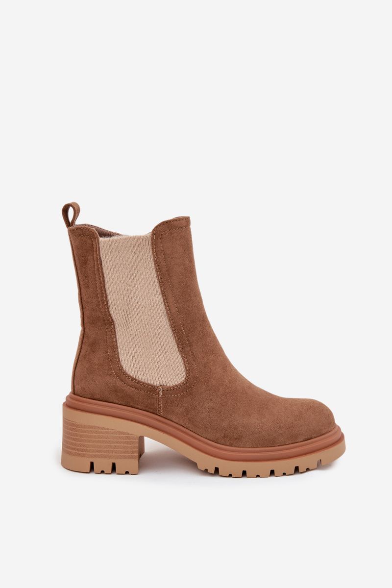 Braune Stiefelette aus Veloursleder mit Blockabsatz