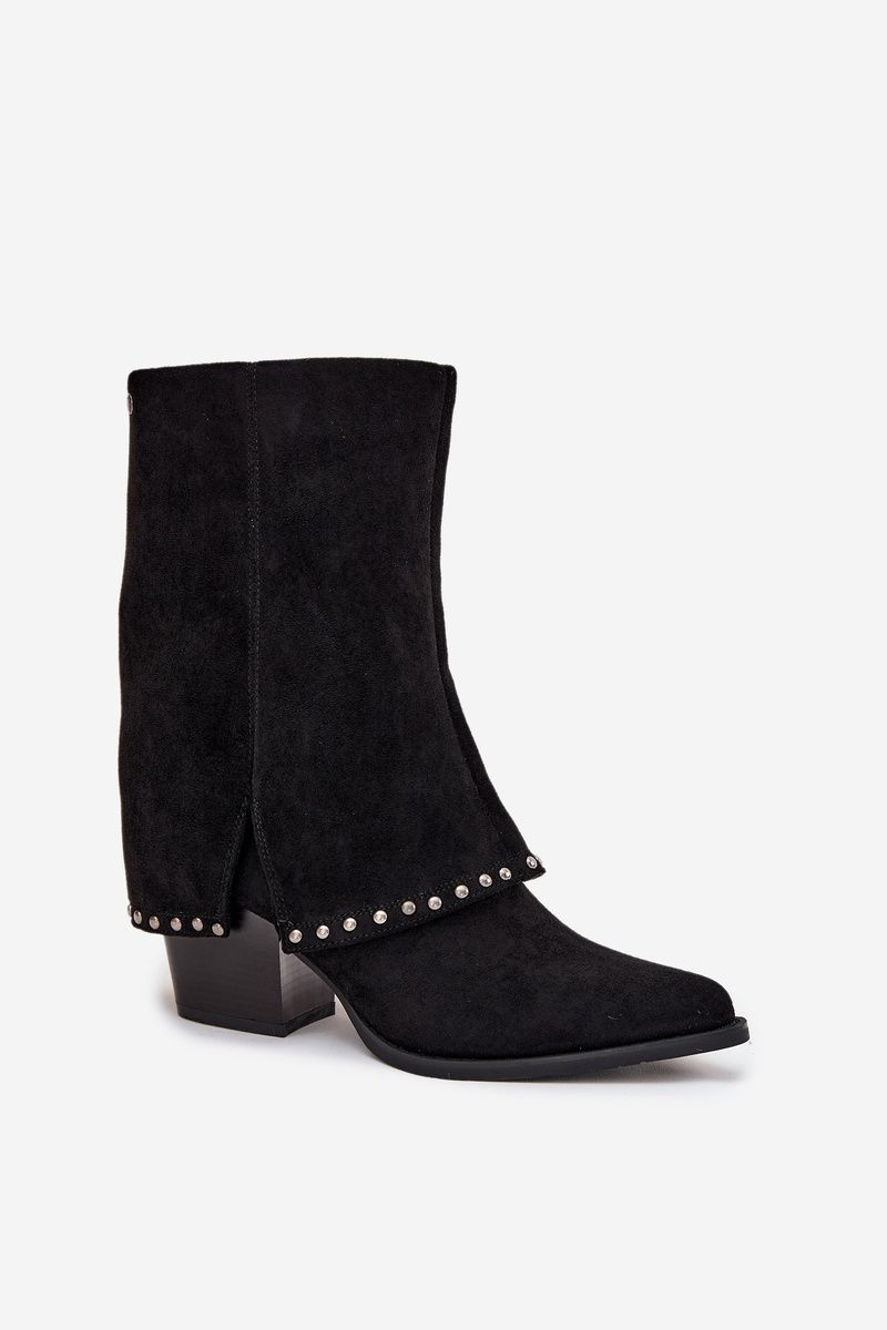 Schwarze gefütterte Stiefelette mit umgeschlagenem Schaft