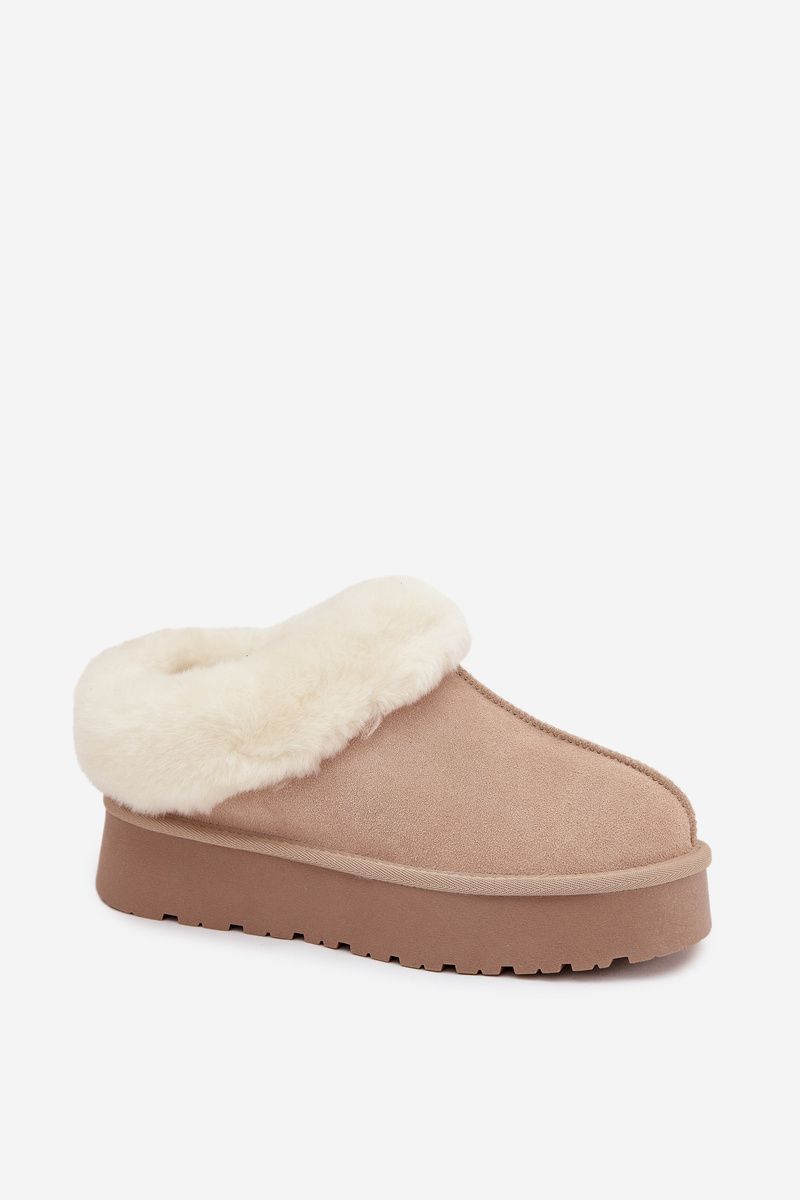 Beige Wildleder-Snowboot mit Fell
