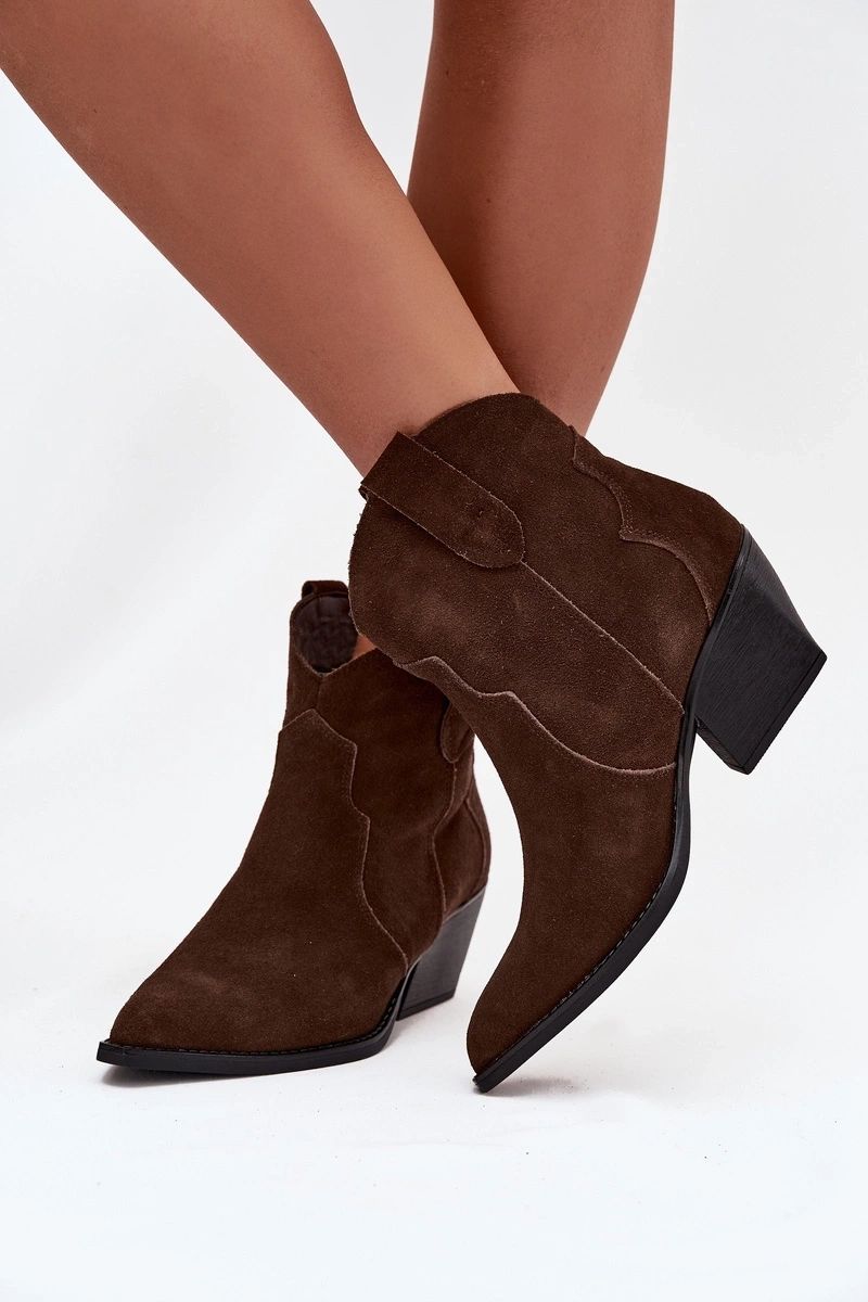Ankle Boots aus echtem Veloursleder mit Blockabsatz, braun
