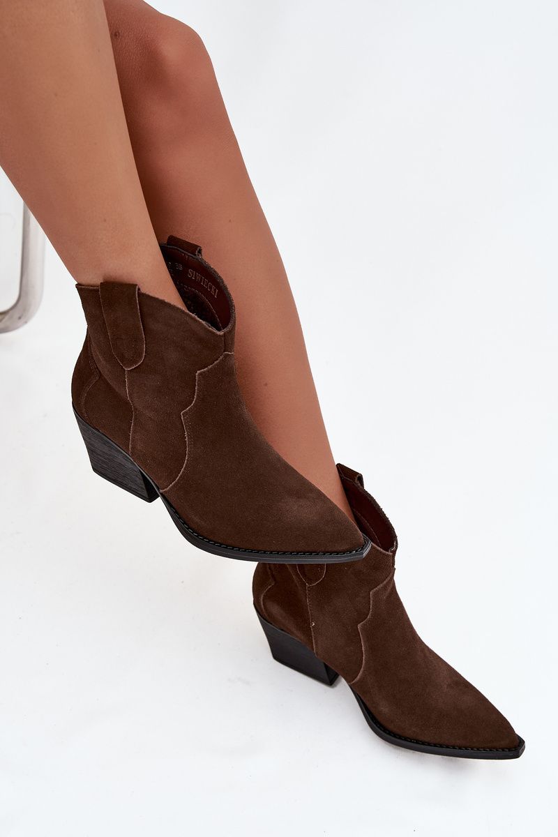 Ankle Boots aus echtem Veloursleder mit Blockabsatz, braun