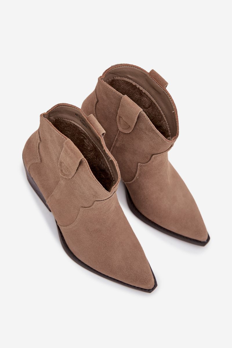 Beige Stiefelette aus Wildleder mit Blockabsatz