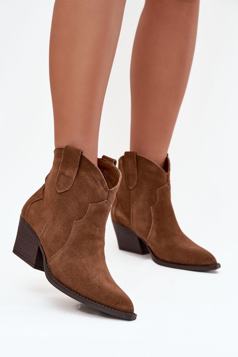 Gefütterte Wildleder-Stiefelette mit Blockabsatz, braun