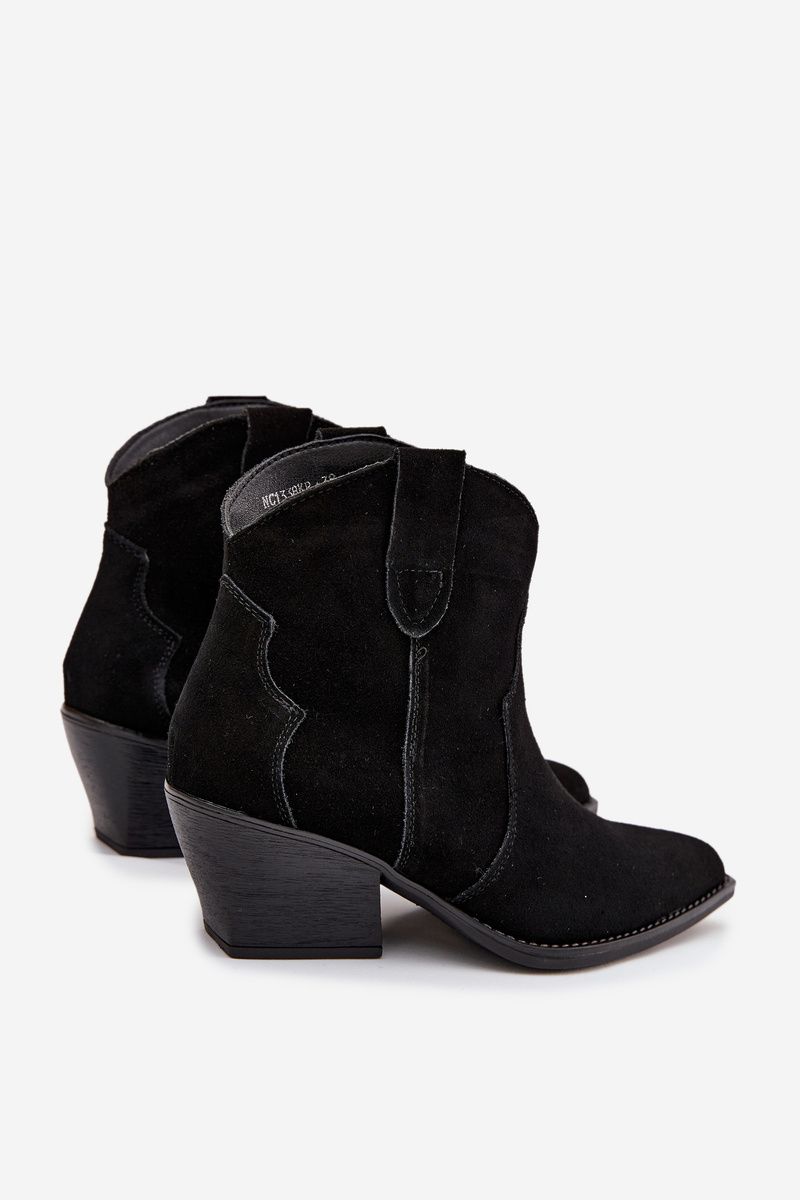 Schwarze Veloursleder-Stiefelette mit Blockabsatz