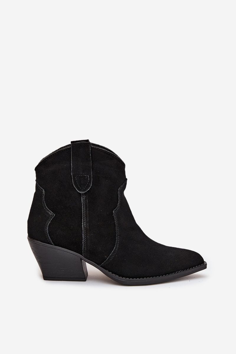 Schwarze Veloursleder-Stiefelette mit Blockabsatz