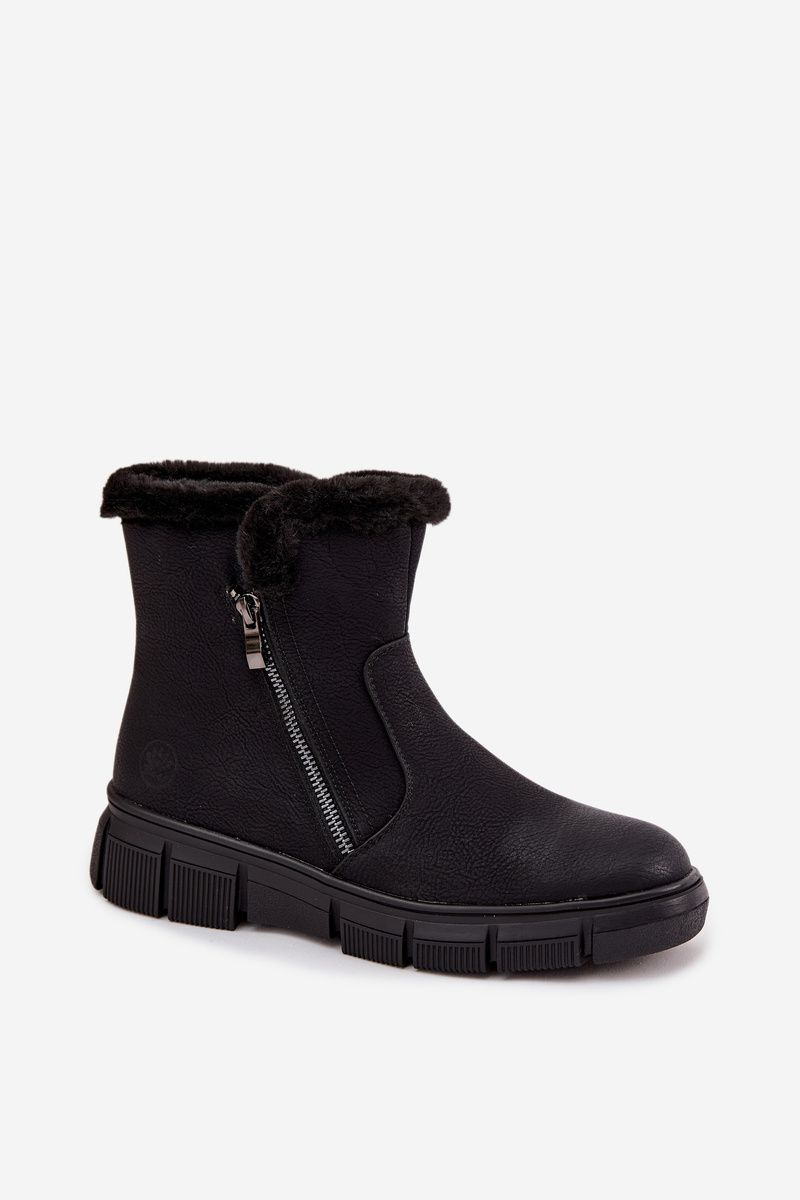 Schwarze Schneestiefel mit Kunstfell und Plateausohle