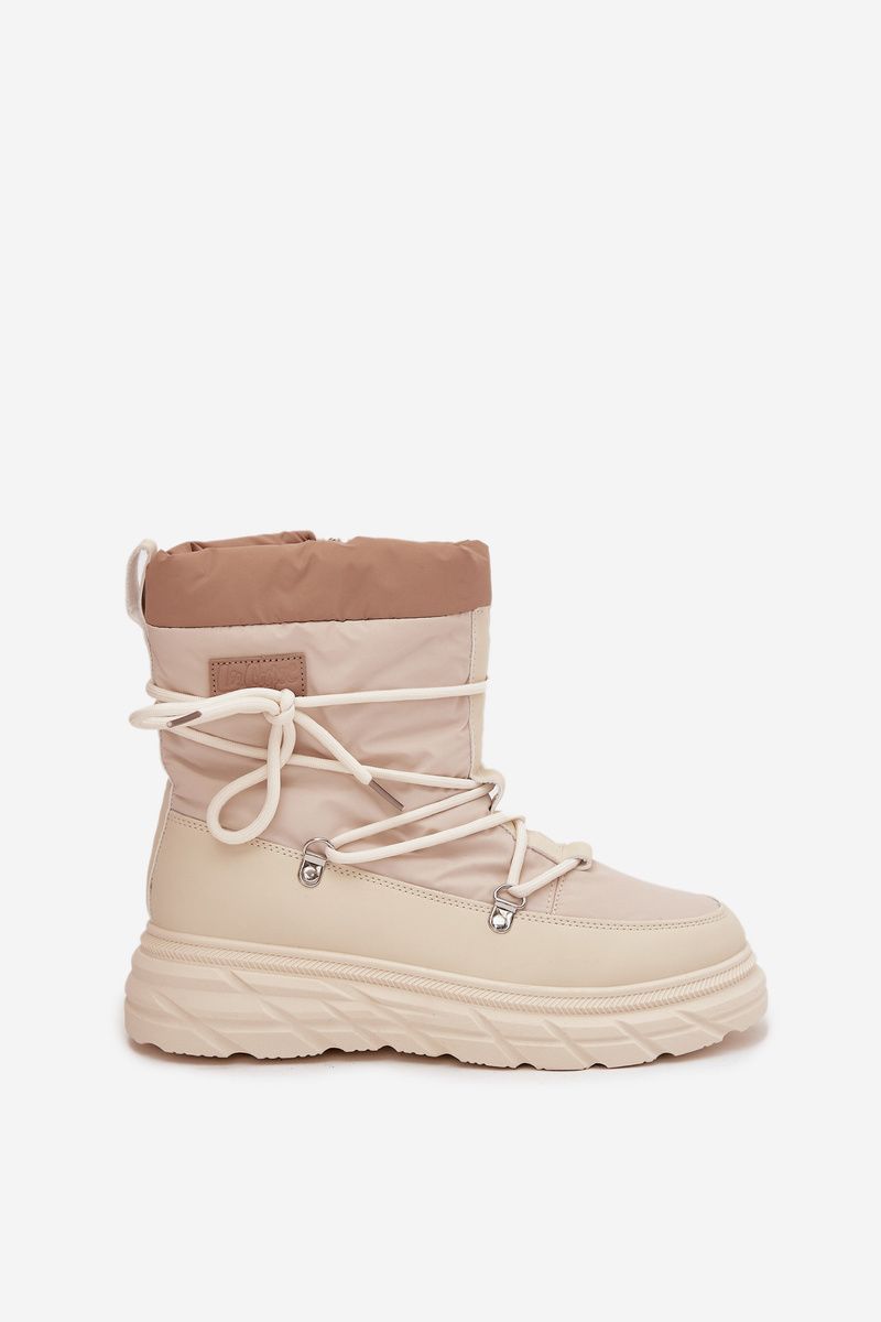 Beige Schneestiefel mit Reißverschluss und Fellfutter