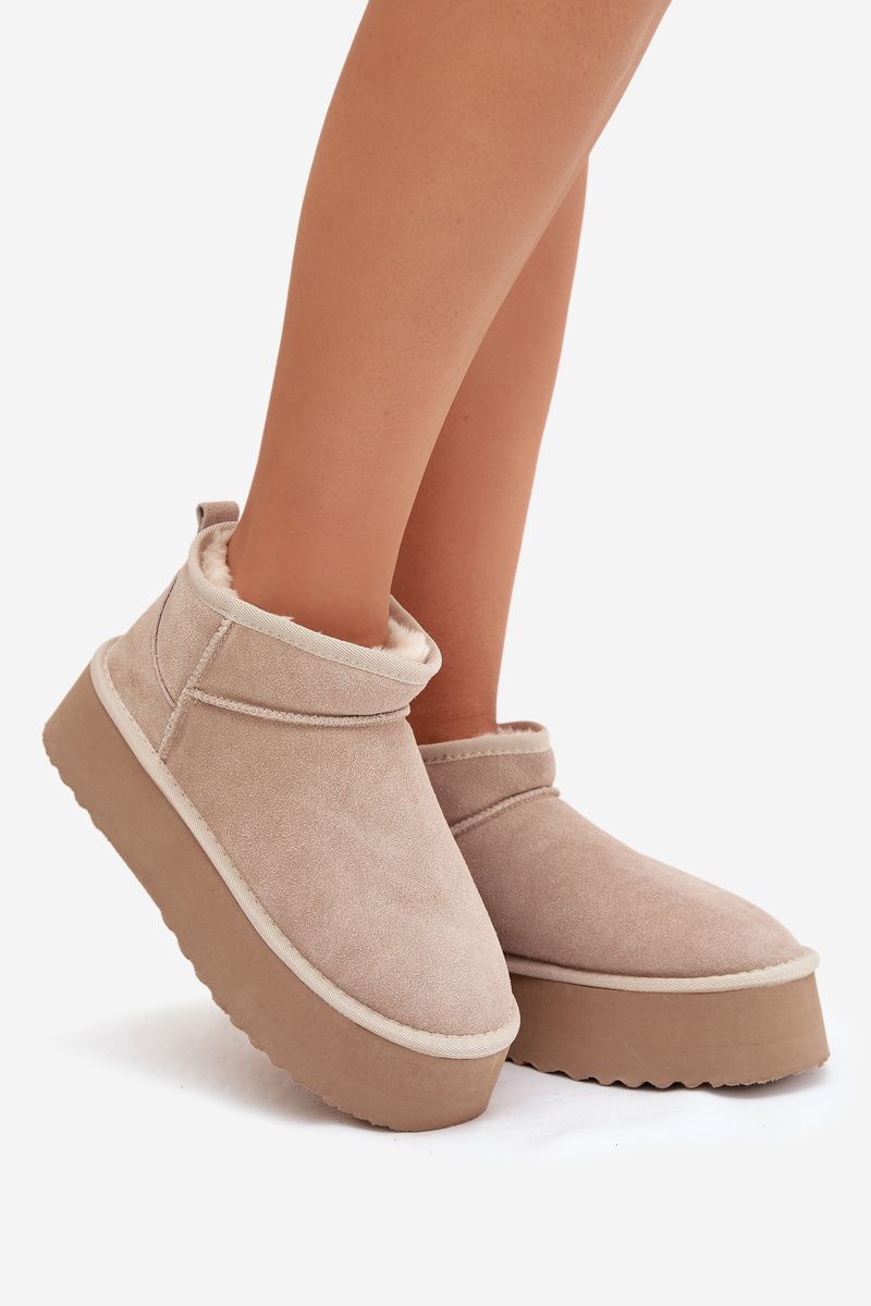 Snowboots aus echtem Veloursleder beige