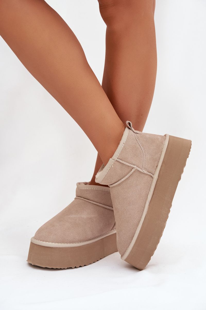 Snowboots aus echtem Veloursleder beige