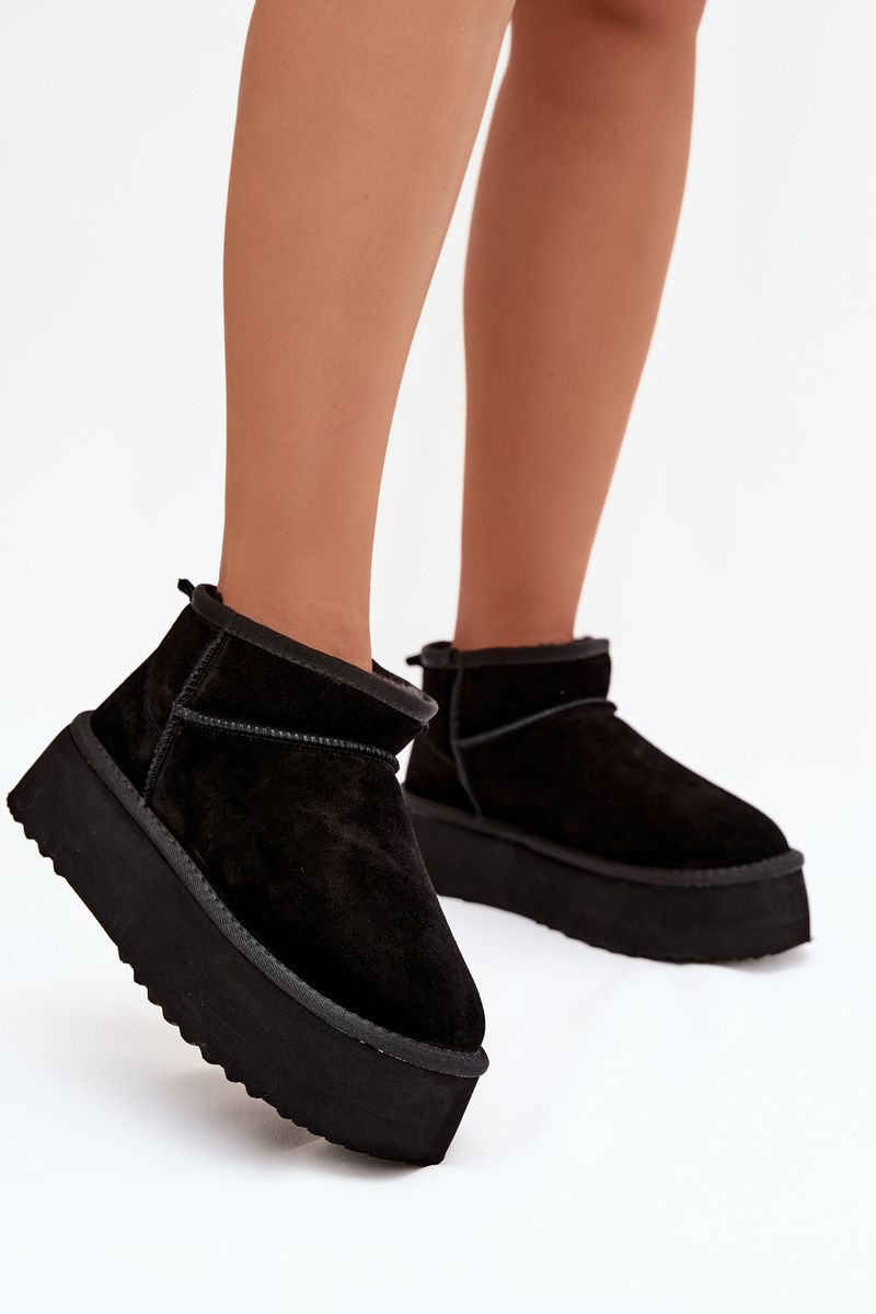 Schwarze Damen-Snowboots aus echtem Veloursleder