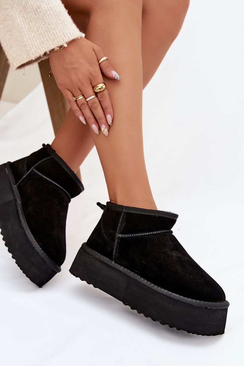 Schwarze Damen-Snowboots aus echtem Veloursleder