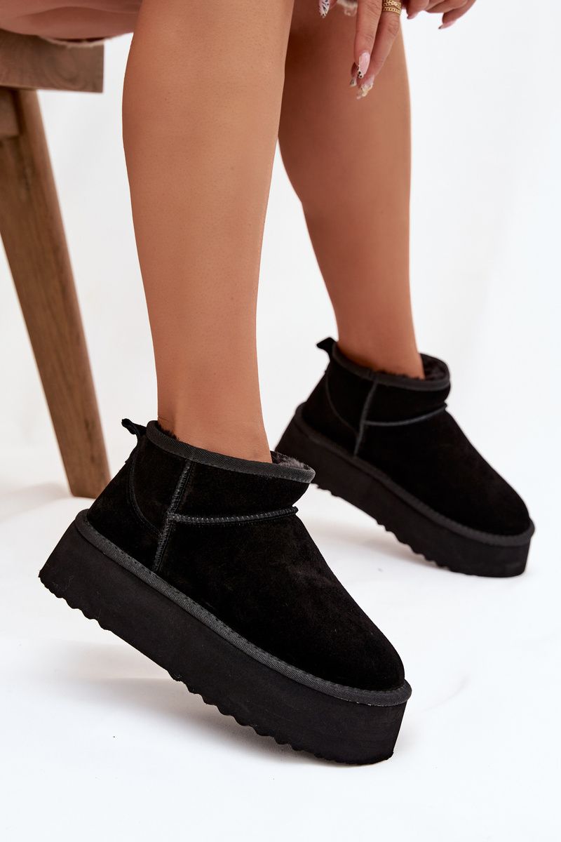Schwarze Damen-Snowboots aus echtem Veloursleder