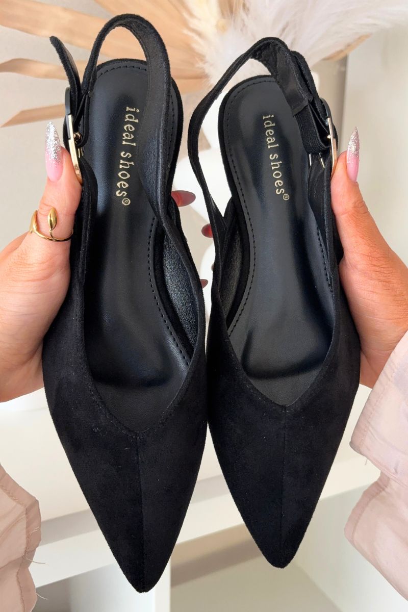 Schwarze Ballerina mit Schnalle aus Velourslederimitat