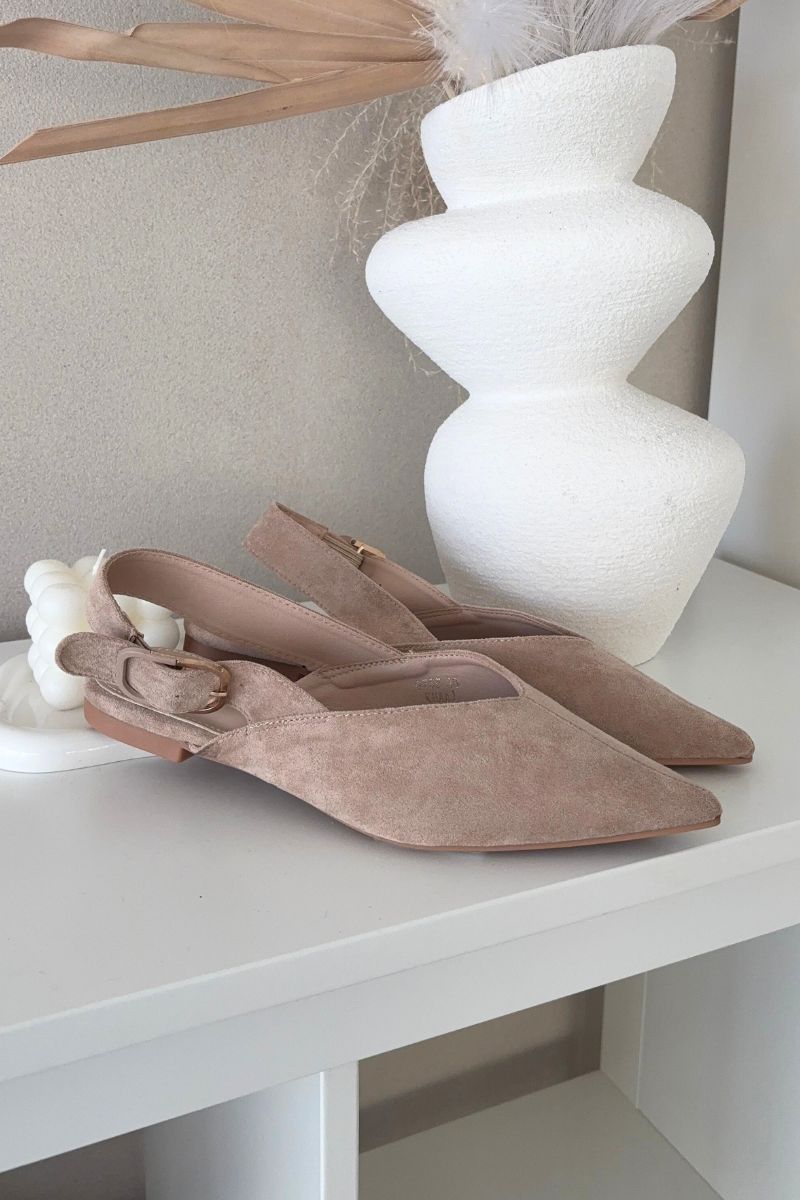 Beige Ballerinas mit Schnalle aus Wildlederimitat