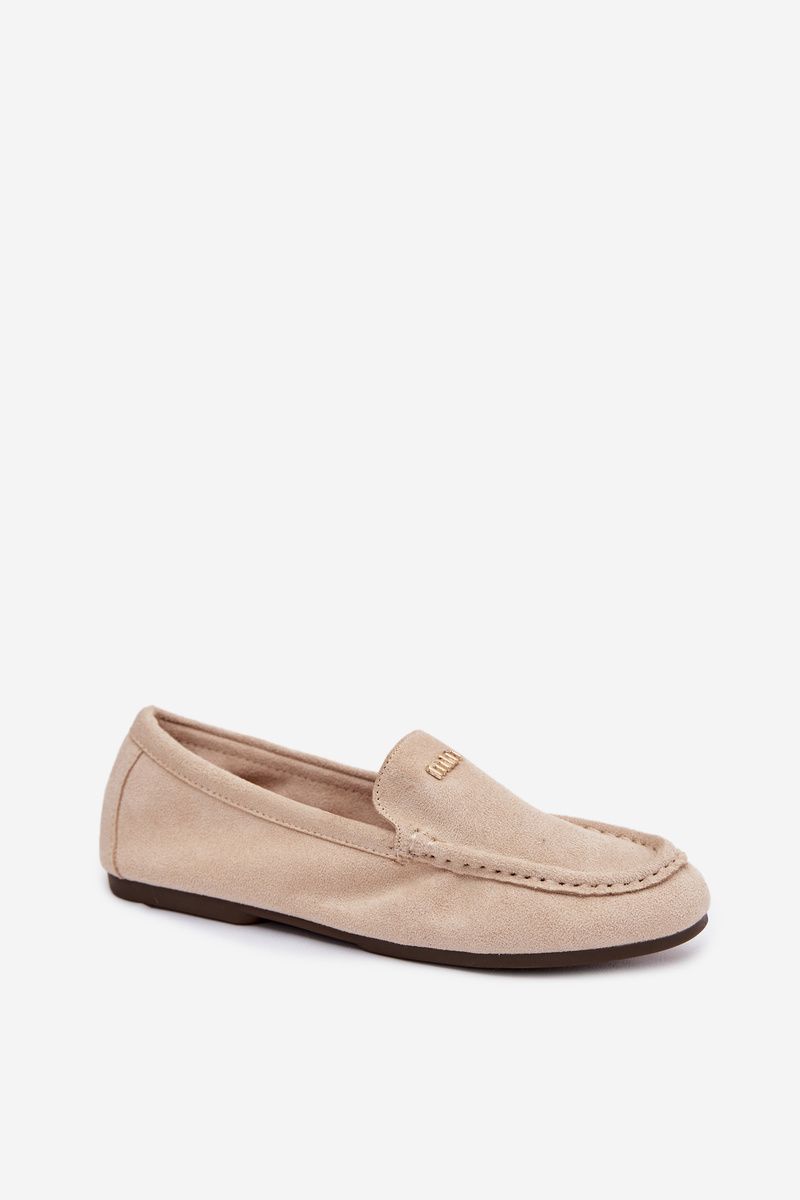 Beige Mokassins aus Velourslederimitat mit goldenem Detail