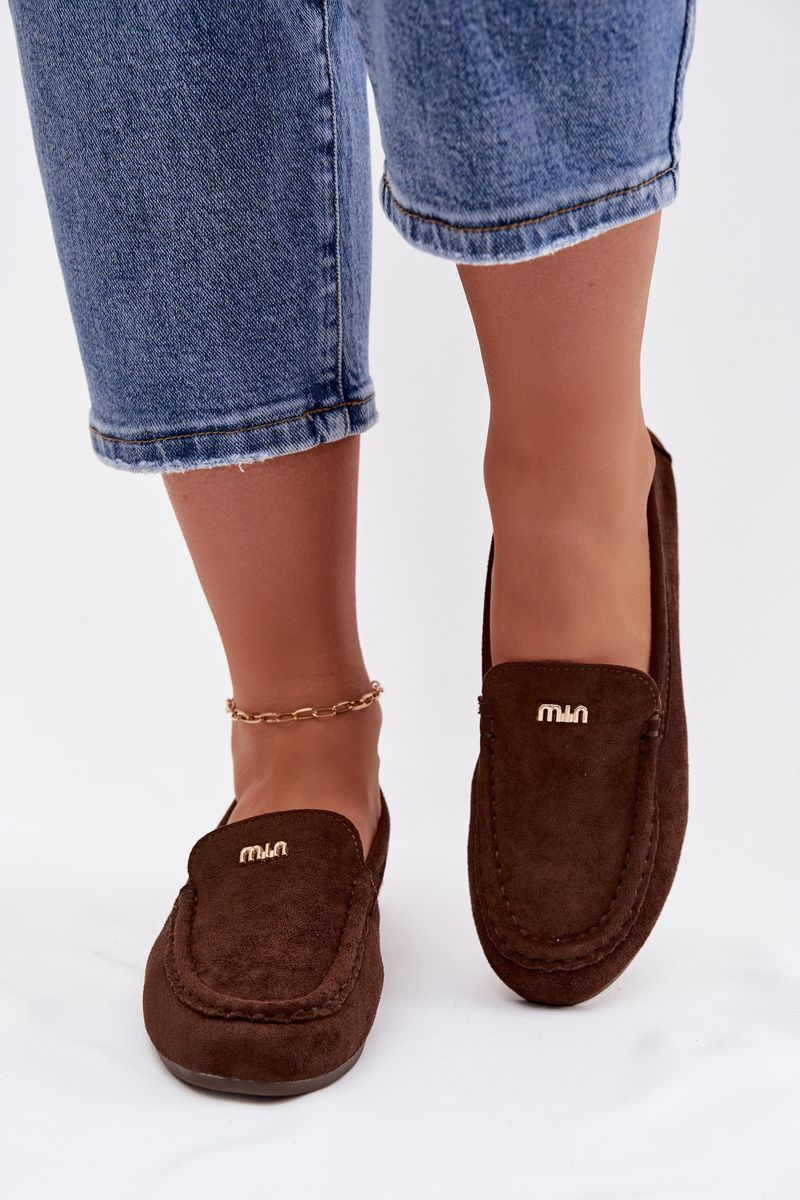 Mokassin aus Velourslederimitat mit goldenem Detail, braun