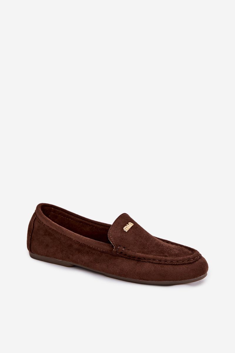 Mokassin aus Velourslederimitat mit goldenem Detail, braun