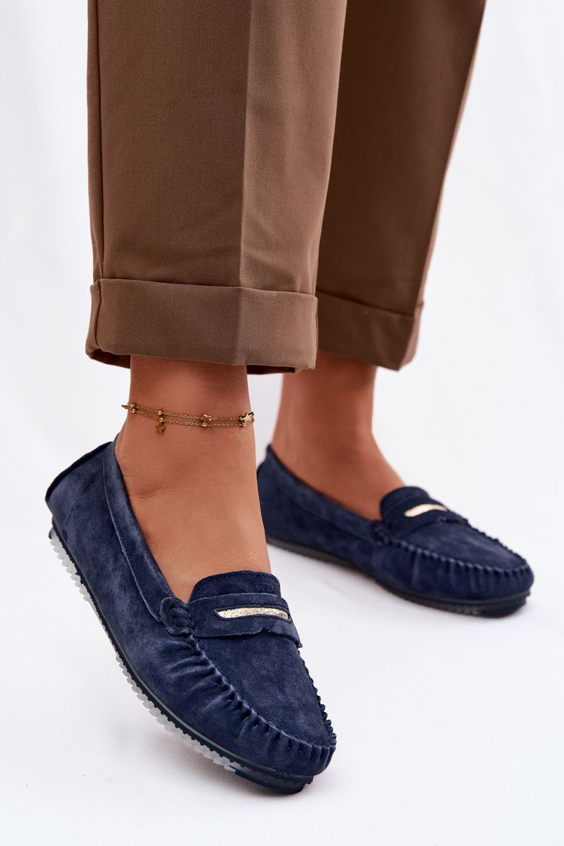 Mokassin aus echtem Veloursleder, blau, flach