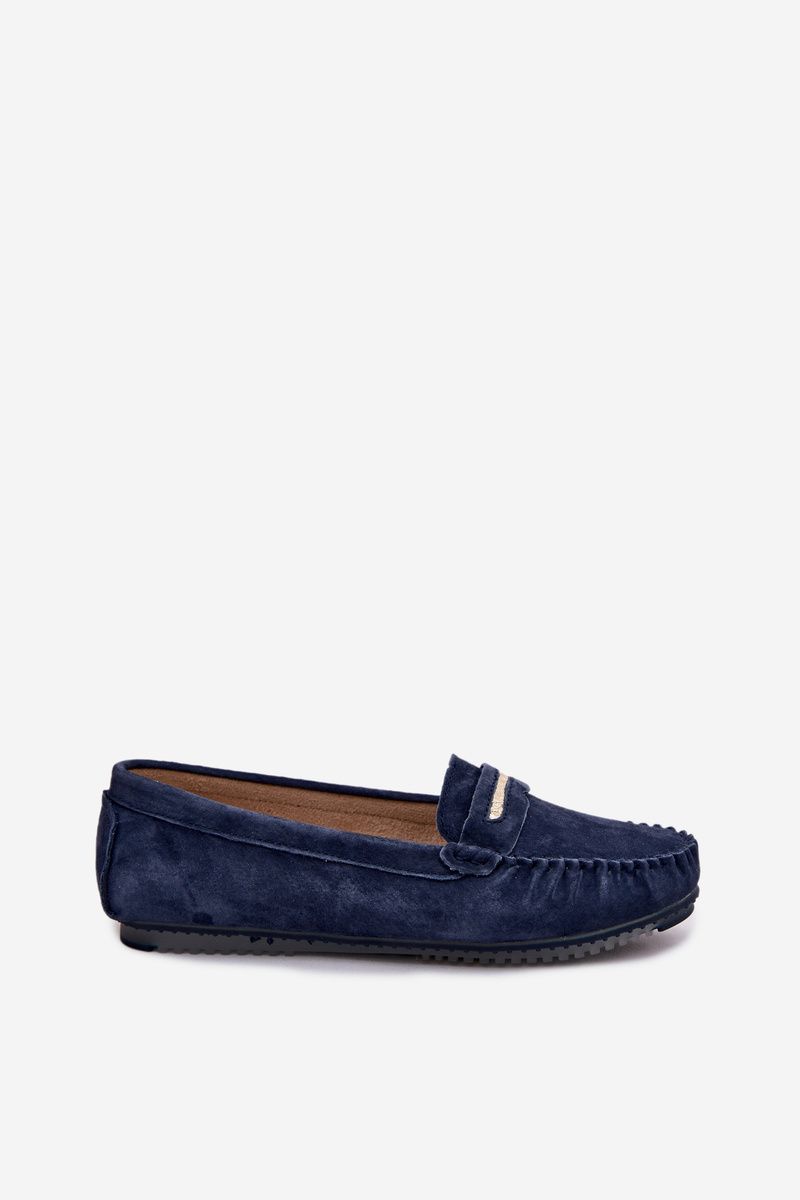 Mokassin aus echtem Veloursleder, blau, flach
