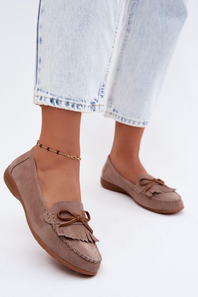 Mokassin aus echtem Veloursleder beige