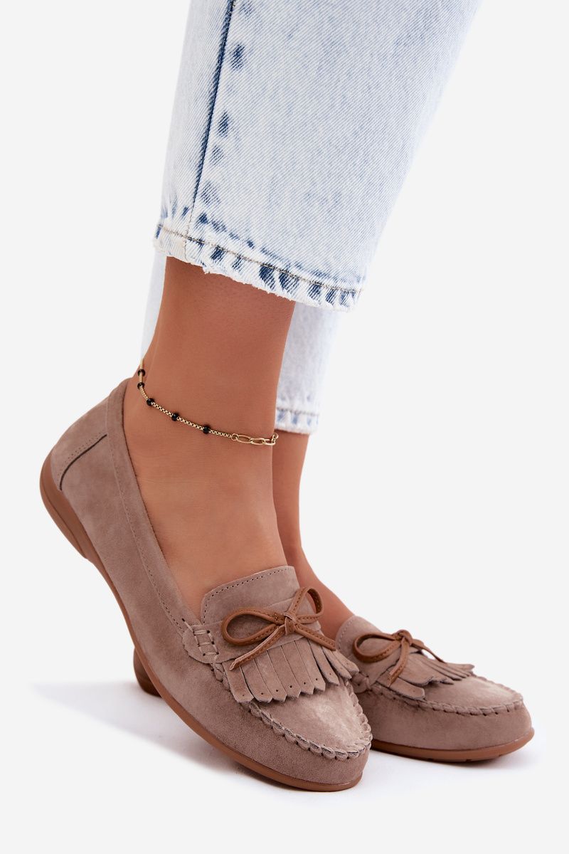 Mokassin aus echtem Veloursleder beige