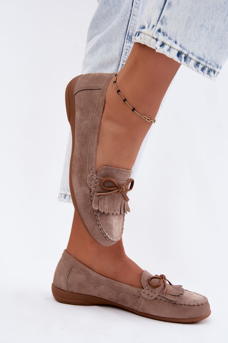 Mokassin aus echtem Veloursleder beige