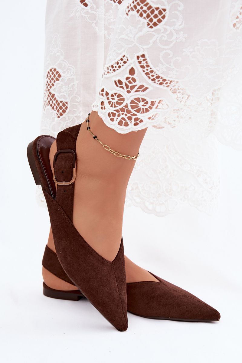 Braune Ballerina mit Schnalle aus Velourslederimitat