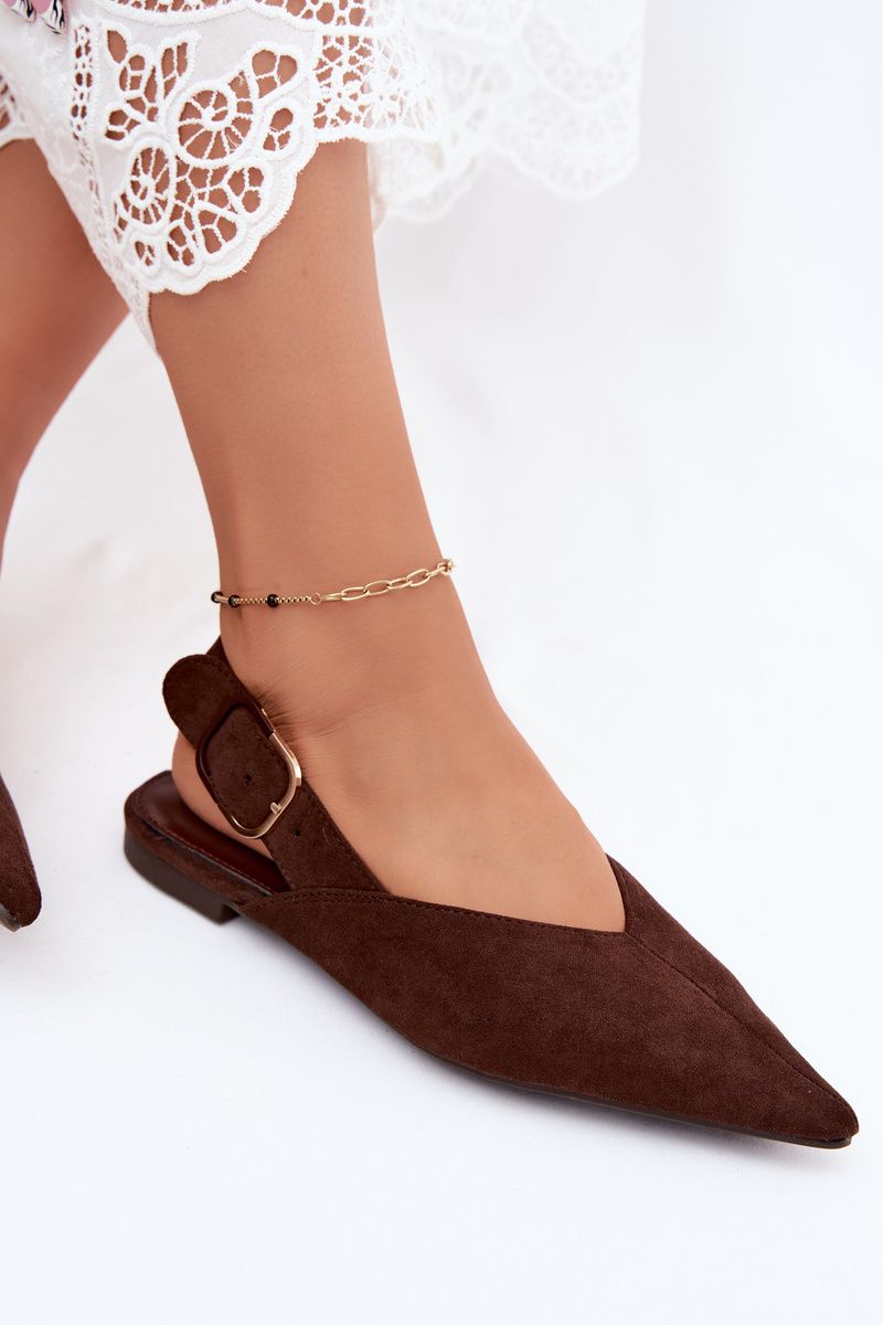 Braune Ballerina mit Schnalle aus Velourslederimitat