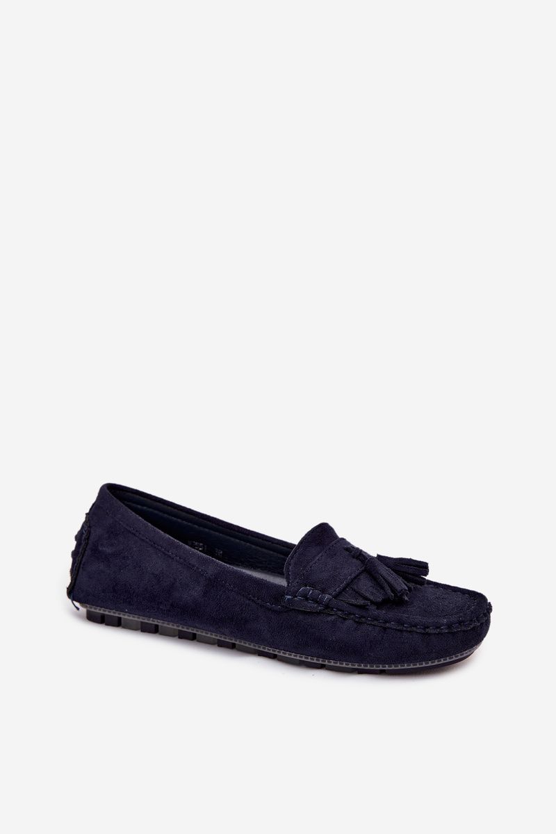 Damen-Mokassin aus Velourslederimitat mit Fransen, blau