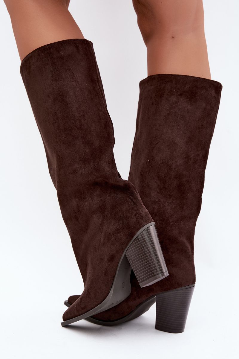 Overknee-Stiefel aus Velourslederimitat mit Blockabsatz, braun
